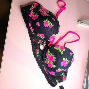 Victoria Secret black floral padded bra